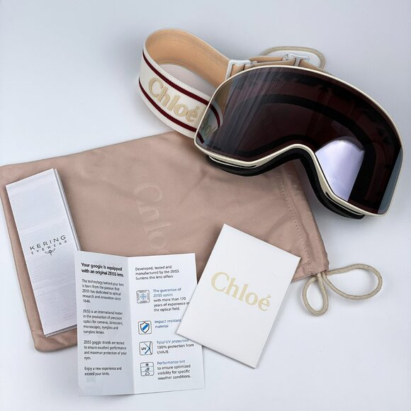 NEW Chloe CH0072S 001 White Beige Violet Mirror Zeiss Ski Mask Men Sunglasses - Picture 11 of 16